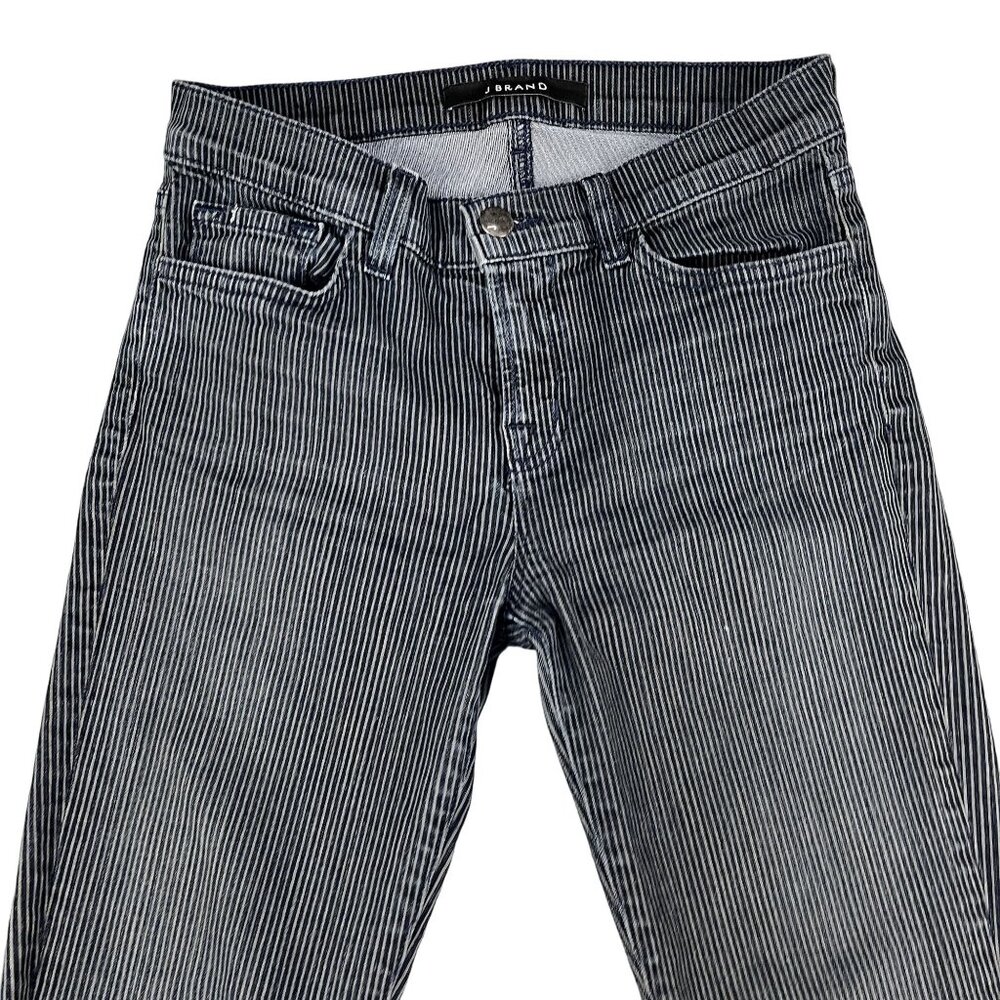 J Brand Jeans Womens 26 Belmont Skinny Leg Grey & Black Striped Strech Low Rise